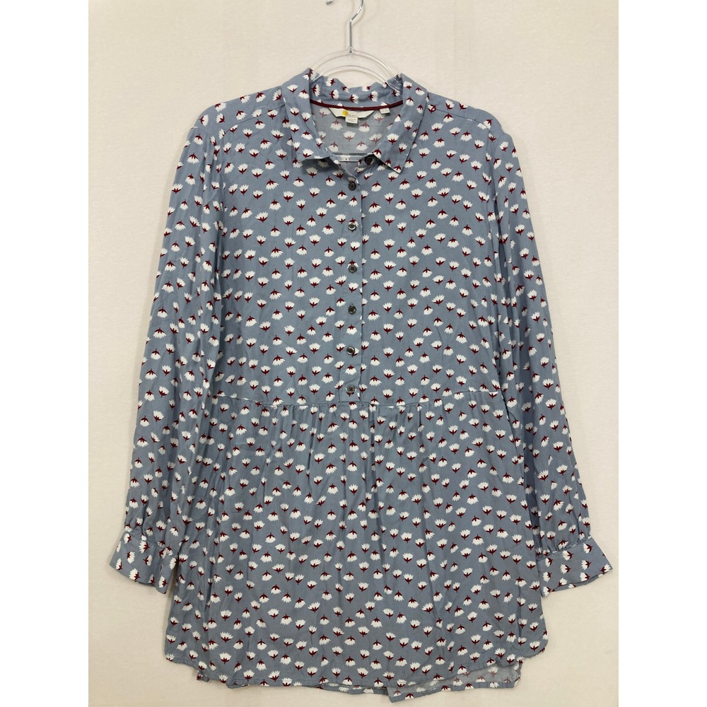 Boden Floral Tunic Shirt size 10 Long Button Down Peplum Soft Comfy Preppy - Picture 2 of 10